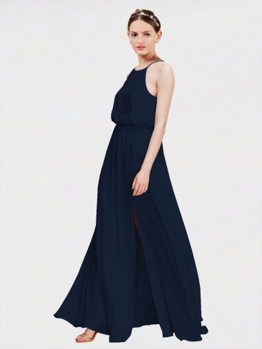 Long Floor Length Sleeveless Chiffon Dark Navy A-Line Formal Dress / Bridesmaid Dress Colchester