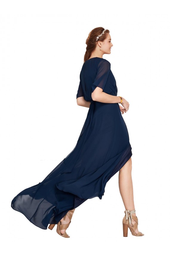 Long Flutter Sleeves Soft Chiffon Dark Navy A-Line Bridesmaid Dress / Formal Dress Colchester