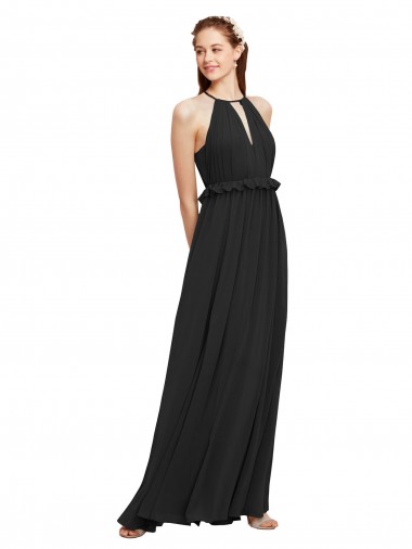 Long Sleeveless Soft Chiffon Black Sheath Bridesmaid Dress Colchester