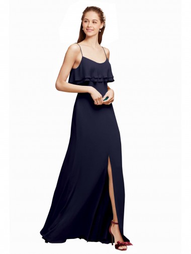 Long Floor Length Sleeveless Chiffon Dark Navy Spaghetti Straps A-Line Bridesmaid Dress Colchester