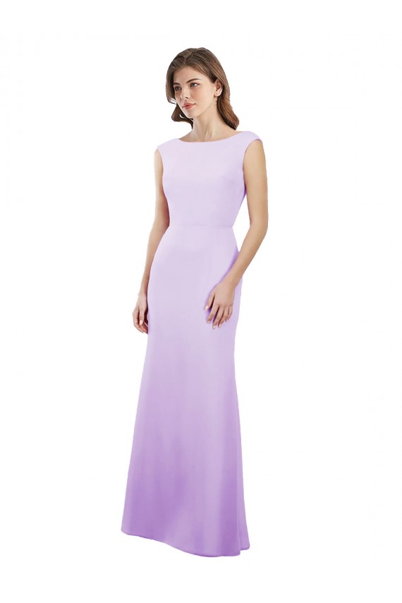 Long Cap Sleeves Soft Chiffon Lilac Column Bridesmaid Dress Colchester