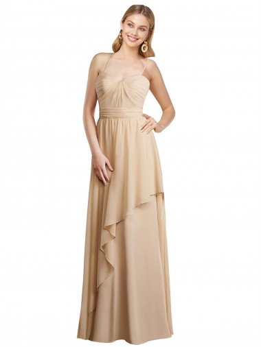 Long Sleeveless Soft Chiffon Champagne Spaghetti Straps A-Line Bridesmaid Dress Colchester