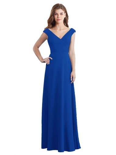 Long Sleeveless Chiffon Royal Blue V-Neck A-Line Bridesmaid Dress / Evening Dress Colchester