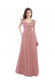 Long Cap Sleeves Soft Chiffon Dusty Pink A-Line Bridesmaid Dress Colchester