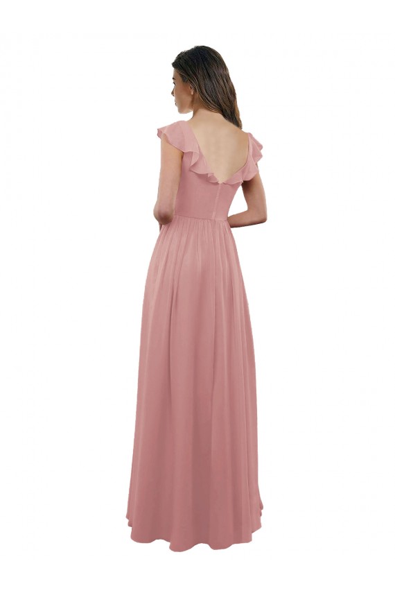 Long Cap Sleeves Soft Chiffon Dusty Pink A-Line Bridesmaid Dress Colchester