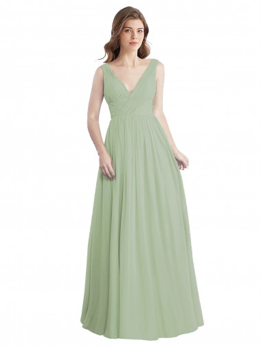 Long Sleeveless Soft Chiffon Smoke Green A-Line Formal Dress / Bridesmaid Dress Colchester