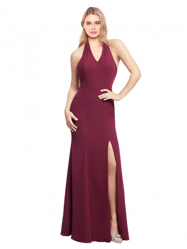 Long Sleeveless Soft Chiffon Burgundy Mermaid Bridesmaid Dress Colchester