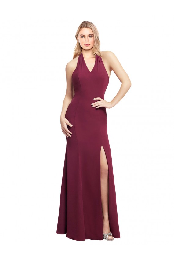 Long Sleeveless Soft Chiffon Burgundy Mermaid Bridesmaid Dress Colchester