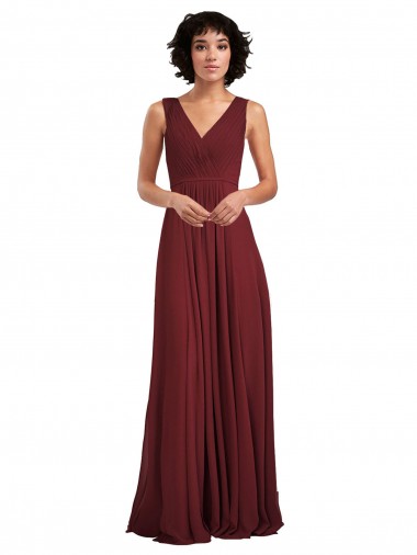 Long Sleeveless Soft Chiffon Burgundy A-Line Bridesmaid Dress Colchester