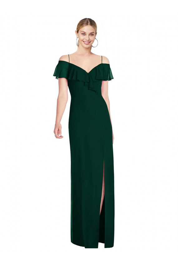 Long Cold Shoulder Soft Chiffon Ever Green Trumpet Semi Formal Evening Dress / Bridesmaid Dress Colchester