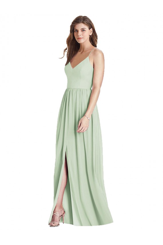 Long Sleeveless Soft Chiffon Sage A-Line Semi Formal Evening Dress / Bridesmaid Dress Colchester