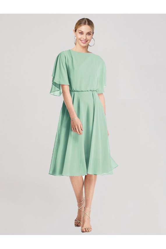 Knee Length Flutter Sleeves Soft Chiffon Mint Green A-Line Bridesmaid Dress Colchester