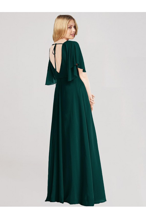 Long Flutter Sleeves Soft Chiffon Ever Green A-Line Bridesmaid Dress Colchester