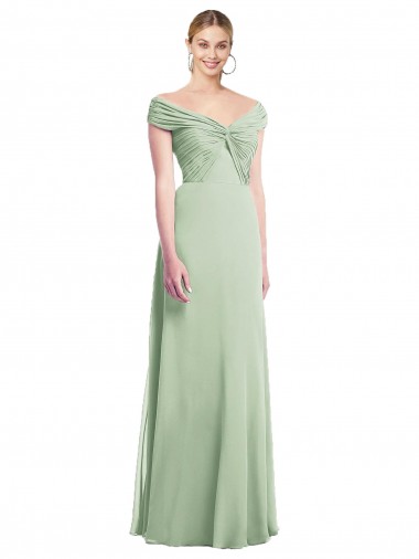 Long Sleeveless Soft Chiffon Sage Off the Shoulder Trumpet Bridesmaid Dress Colchester