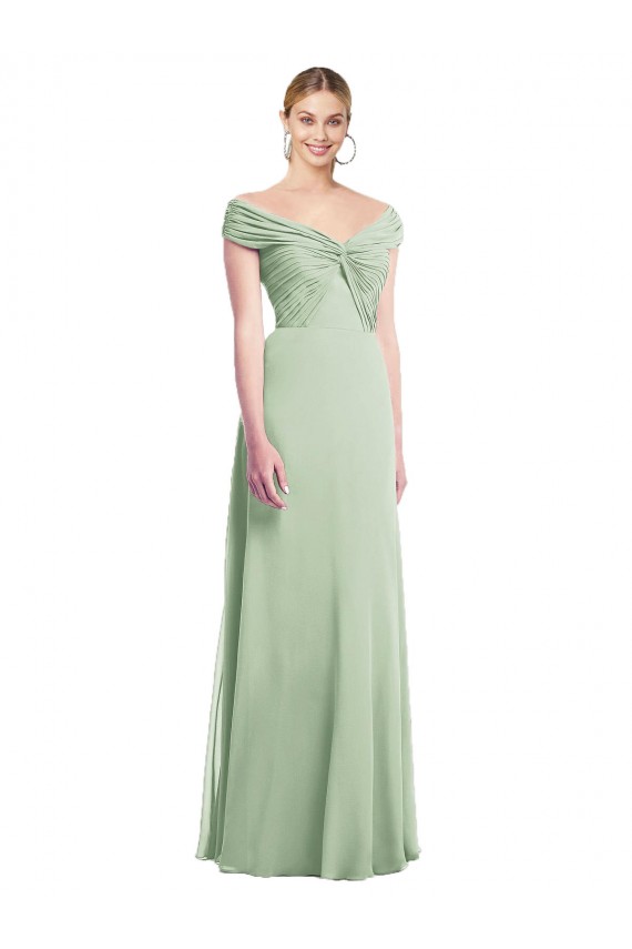 Long Sleeveless Soft Chiffon Sage Off the Shoulder Trumpet Bridesmaid Dress Colchester