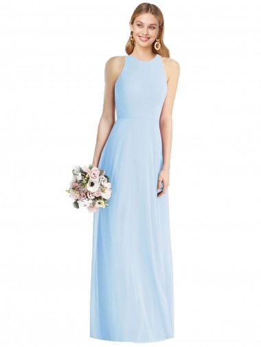 Long Sleeveless Soft Chiffon Light Sky Blue Trumpet Semi Formal Evening Dress / Bridesmaid Dress Colchester