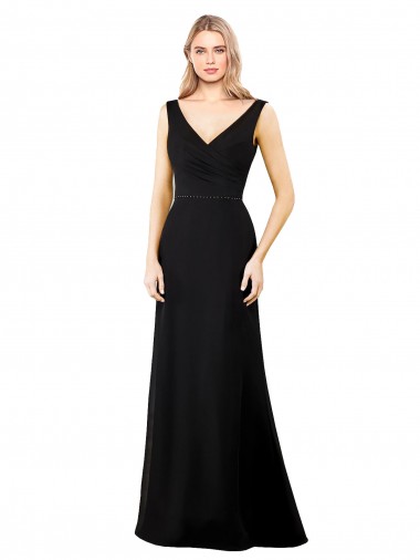 Long Sleeveless Soft Chiffon Black V-Neck A-Line Prom Dress / Bridesmaid Dress Colchester