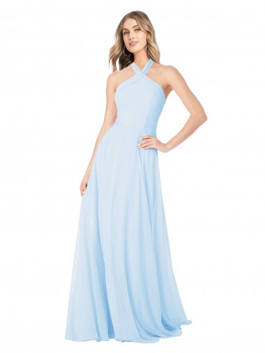 Long Sleeveless Chiffon Light Sky Blue A-Line Bridesmaid Dress / Evening Gowns Colchester