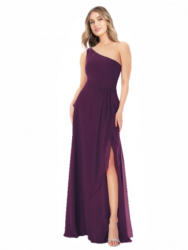 Long Sleeveless Soft Chiffon Grape One Shoulder A-Line Formal Dress / Bridesmaid Dress Colchester