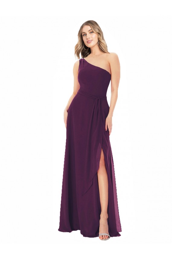 Long Sleeveless Soft Chiffon Grape One Shoulder A-Line Formal Dress / Bridesmaid Dress Colchester