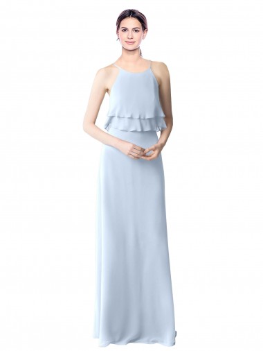 Long Sleeveless Soft Chiffon Light Sky Blue A-Line Bridesmaid Dresses Colchester