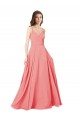 Long Sleeveless Soft Chiffon Watermelon V-Neck A-Line Bridesmaid Dress Colchester