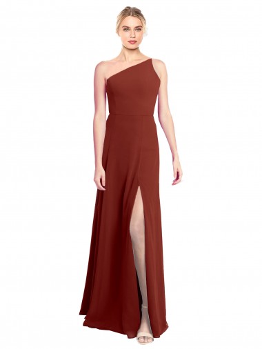 Long Sleeveless Soft Chiffon Burgundy One Shoulder A-Line Formal Dress / Bridesmaid Dress Colchester