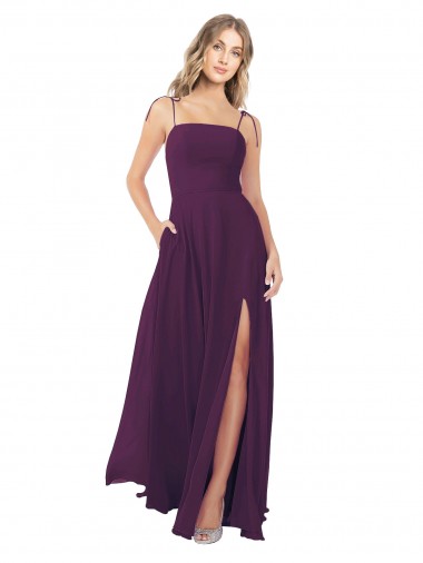 Long Sleeveless Soft Chiffon Grape Spaghetti Straps A-Line Bridesmaid Dress Colchester