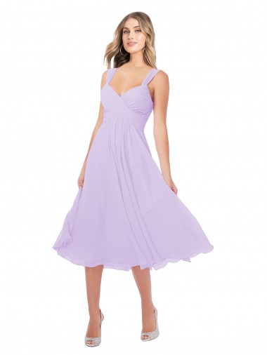 Midi Length Sleeveless Soft Chiffon Lilac A-Line High Low Bridesmaid Dress Colchester