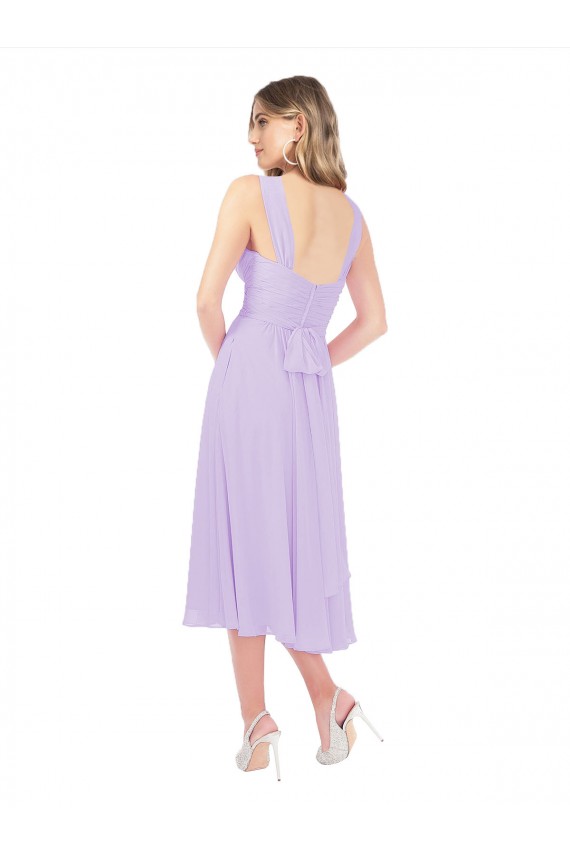 Midi Length Sleeveless Soft Chiffon Lilac A-Line High Low Bridesmaid Dress Colchester