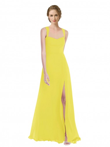 Long Sleeveless Soft Chiffon Yellow A-Line Semi Formal Evening Dress / Bridesmaid Dress Colchester