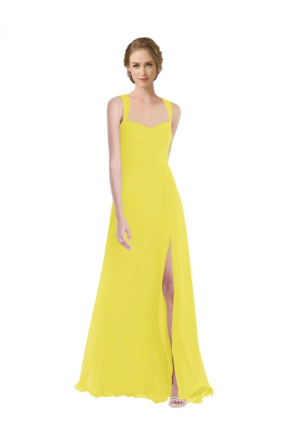 Long Sleeveless Soft Chiffon Yellow A-Line Semi Formal Evening Dress / Bridesmaid Dress Colchester