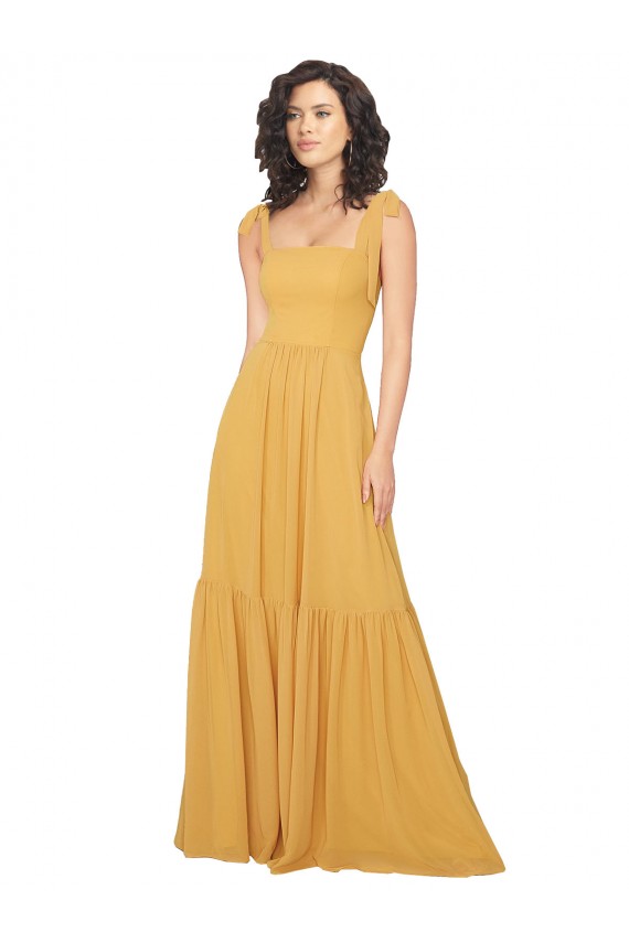 Long Sleeveless Soft Chiffon Saffron A-Line Bridesmaid Dress Colchester