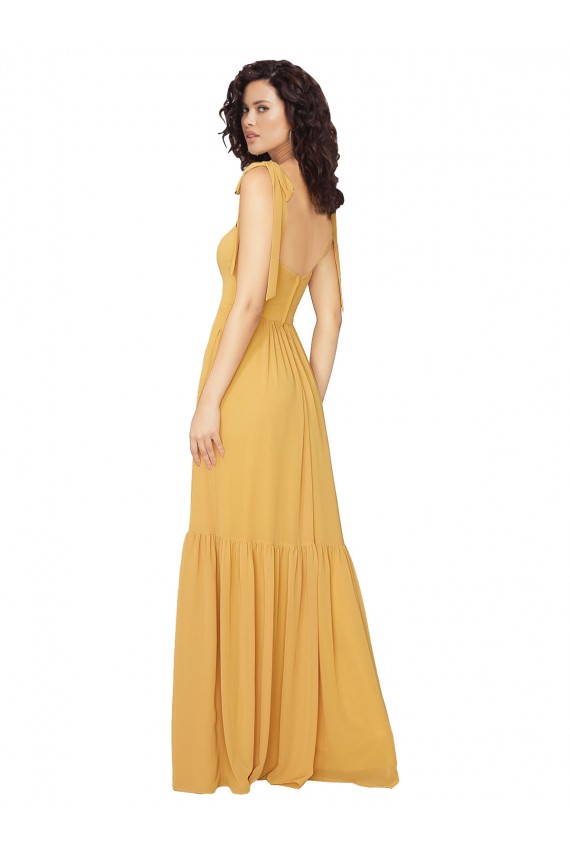 Long Sleeveless Soft Chiffon Saffron A-Line Bridesmaid Dress Colchester