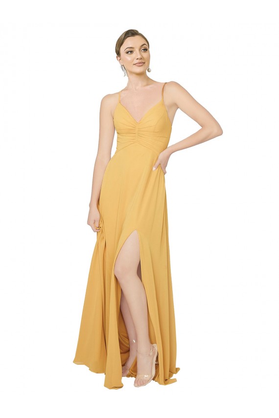 Long Sleeveless Chiffon Saffron A-Line Bridesmaid Dress / Evening Dress Colchester