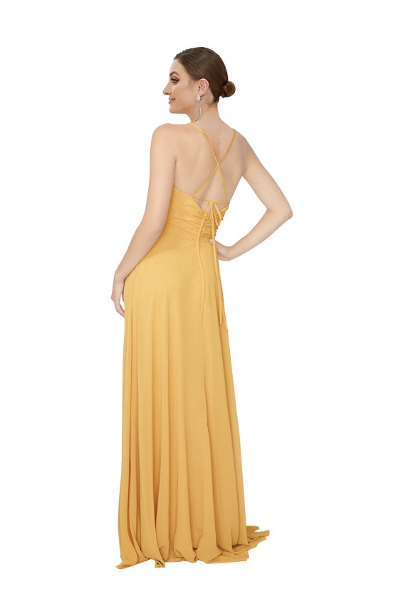 Long Sleeveless Chiffon Saffron A-Line Bridesmaid Dress / Evening Dress Colchester