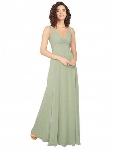 Long Sleeveless Chiffon Sage V-Neck A-Line Bridesmaid Dress / Evening Dress Colchester