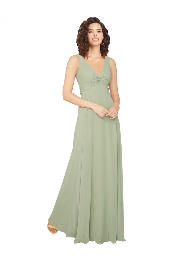 Long Sleeveless Chiffon Sage V-Neck A-Line Bridesmaid Dress / Evening Dress Colchester