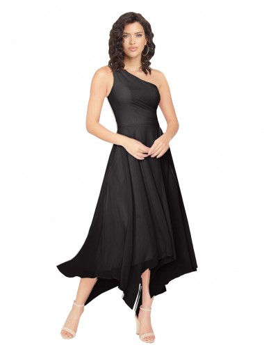 Midi Length Sleeveless Soft Chiffon Black A-Line High Low Bridesmaid Dress Colchester