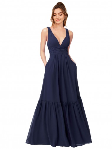 Long Full Length Sleeveless Chiffon Dark Navy A-Line Evening Gowns / Bridesmaid Dress Colchester