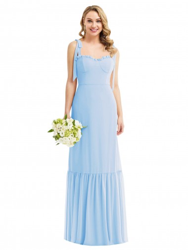 Long Sleeveless Soft Chiffon Light Sky Blue A-Line Semi Formal Evening Dress / Bridesmaid Dress Colchester