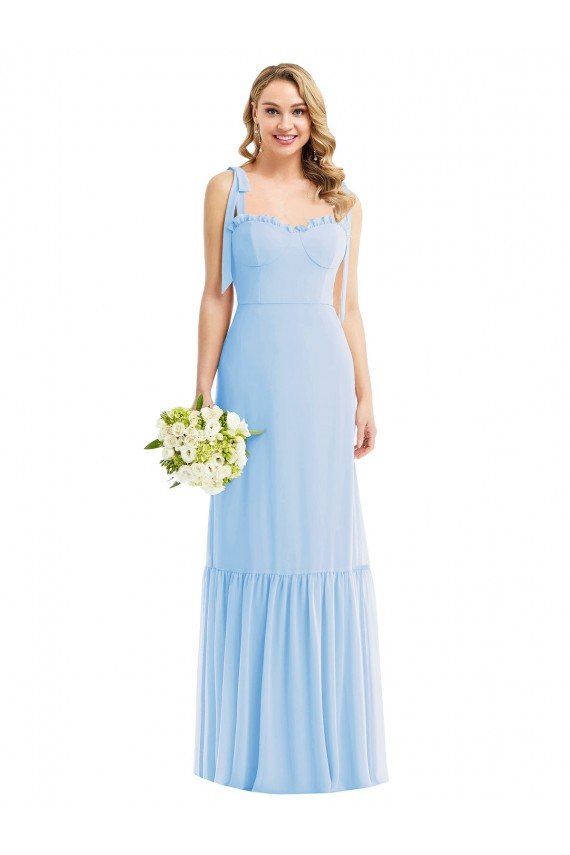 Long Sleeveless Soft Chiffon Light Sky Blue A-Line Semi Formal Evening Dress / Bridesmaid Dress Colchester