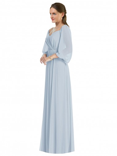 Long Puff Sleeves Soft Chiffon Sea Glass A-Line Formal Evening Gown / Bridesmaid Dress Colchester