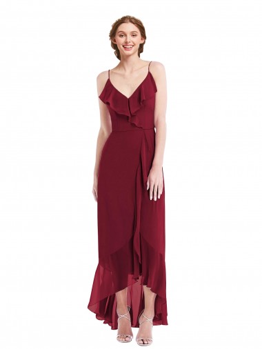 Long Sleeveless Soft Chiffon Burgundy A-Line High Low Evening Gown / Bridesmaid Dress Colchester