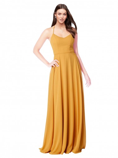 Long Sleeveless Soft Chiffon Saffron A-Line Formal Dress / Bridesmaid Dress Colchester