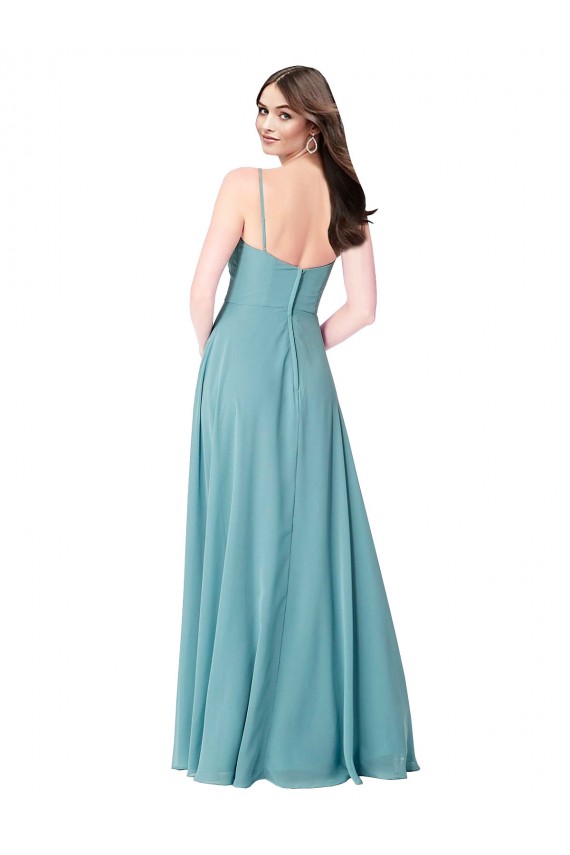 Long Sleeveless Soft Chiffon Turquoise A-Line Bridesmaid Dress Colchester