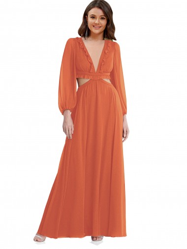 Long Long Sleeves Soft Chiffon Firecracker A-Line High Low Evening Gown / Bridesmaid Dress Colchester