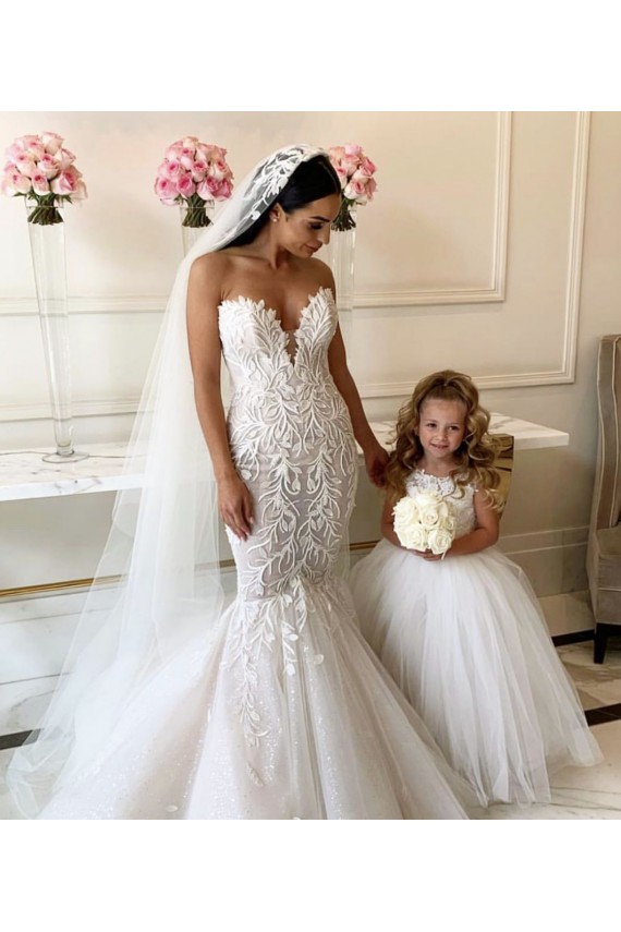 Chapel Train Sleeveless Tulle & Lace Ivory Bateau Neckline Ball Gown Flower Girl Dress Colchester