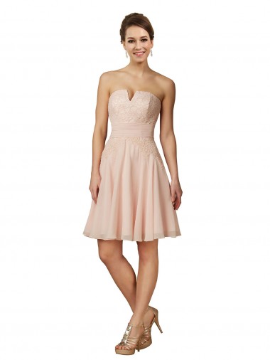 Knee Length Sleeveless Soft Chiffon & Lace Pink A-Line Bridesmaid Dress Colchester