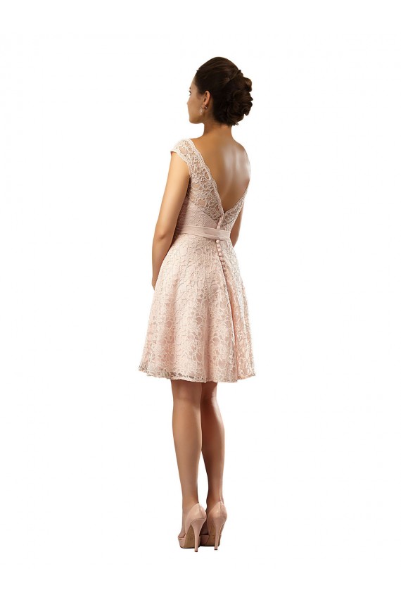 Knee Length Cap Sleeves Soft Chiffon & Lace Pink A-Line Bridesmaid Dress Colchester